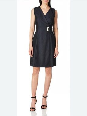 Calvin Klein Black Sleeveless Wrap Dress with Buckle Detail
